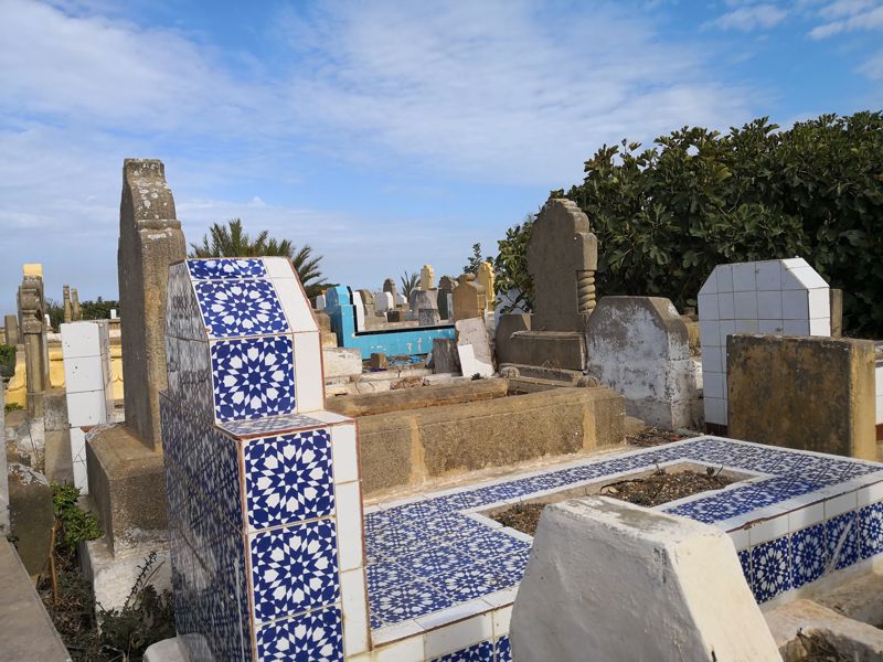 Brightly decorated gravestones