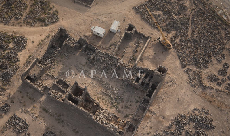 Looking directly down on the Qasr the attached mosque is at the top of the picture. The square structure at the corner could have been a square minaret.